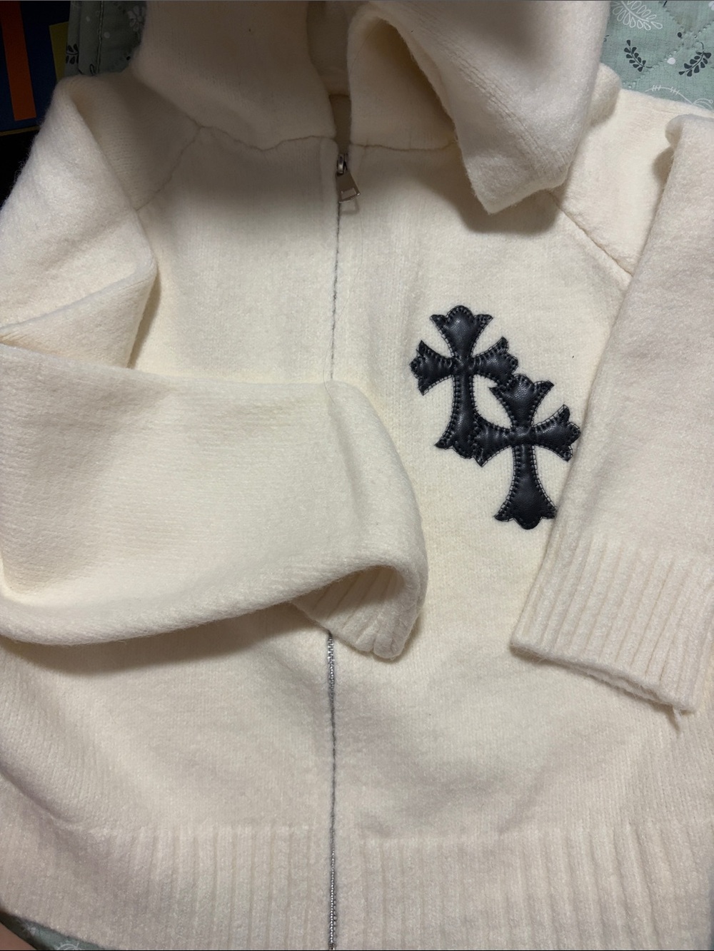 Chrome Hearts White Zip-Up Sweatshirt. No brand